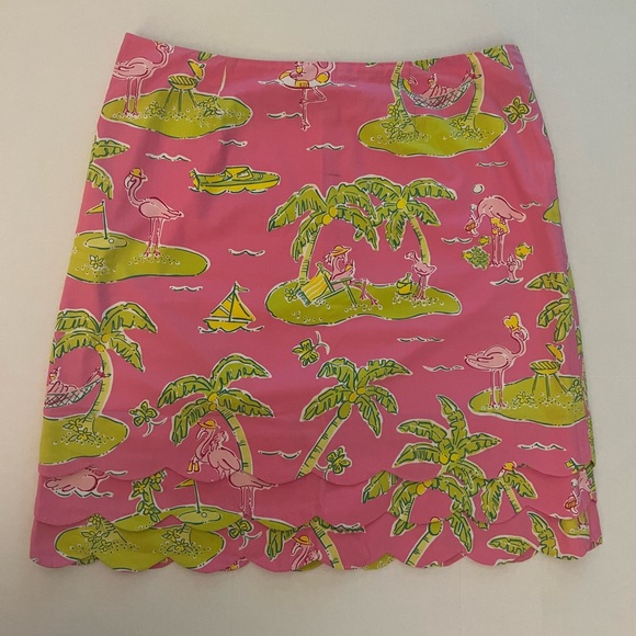 Lilly Pulitzer Dresses & Skirts - 🌈 Lilly Pulitzer Pink Green Flamingo Palm Tree Skirt Size 6